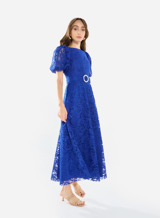 House of Moda Women Floral Lace Puff Sleeve Midi Dress - Image 2